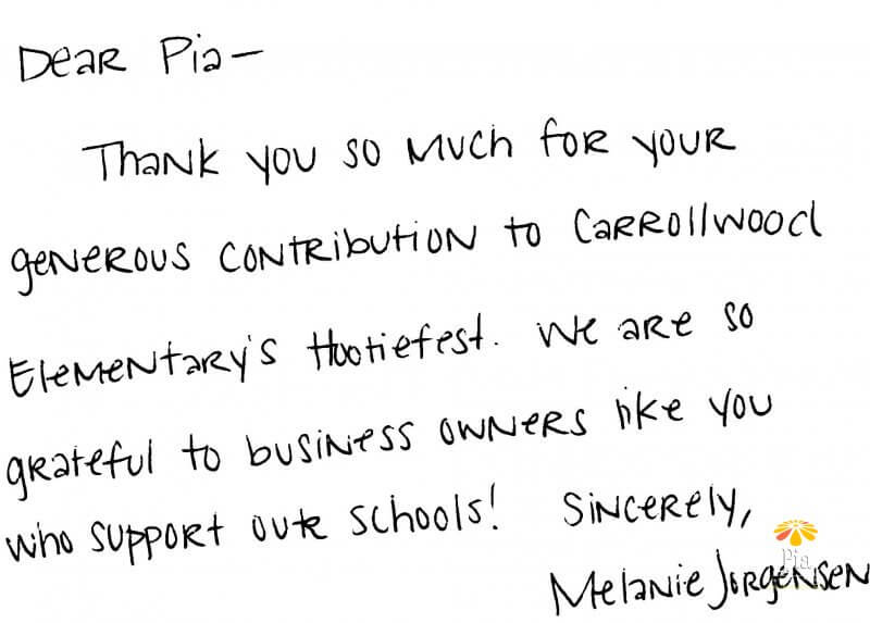 thank you notes day spa donations